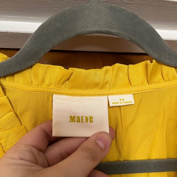 Maeve La Habana V-Neck Round Hem Ruffle Dress Size XS Yellow - Picture 4 of 5